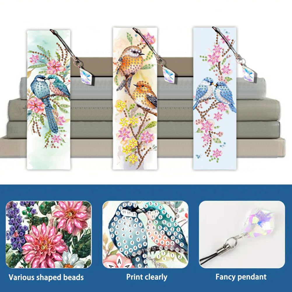 3Pcs Animal Themed DIY Diamond Painting Art Bookmarks Irregular Shaped Diamonds