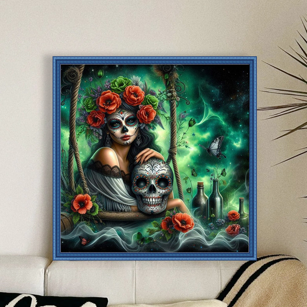 Halloween Skull Girl - 11CT Stamped Cross Stitch 40*40CM