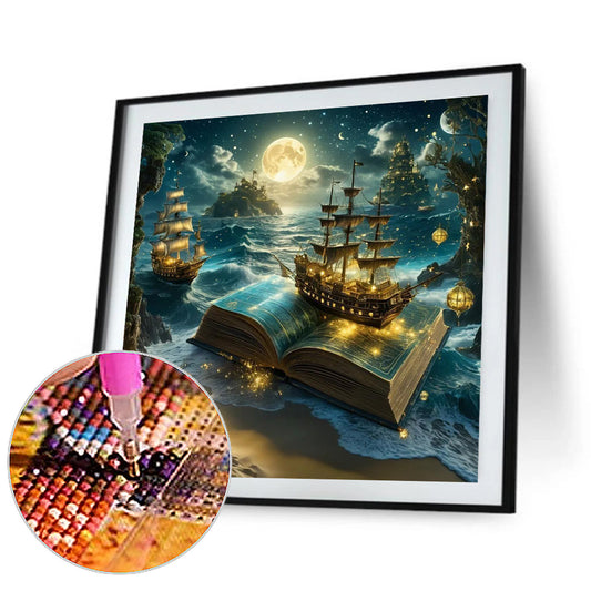 Sailboat In The Book - Full Round Drill Diamond Painting 40*40CM