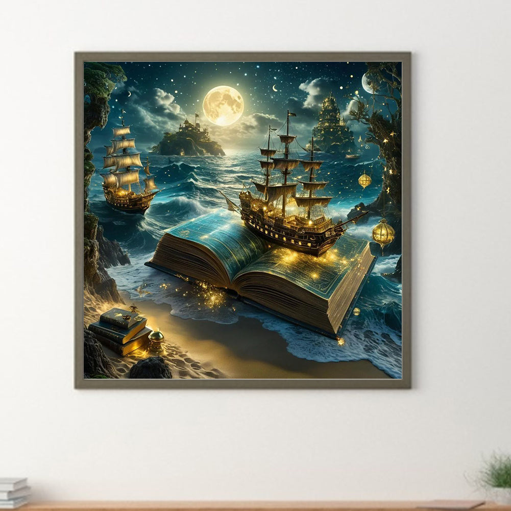 Sailboat In The Book - Full Round Drill Diamond Painting 40*40CM