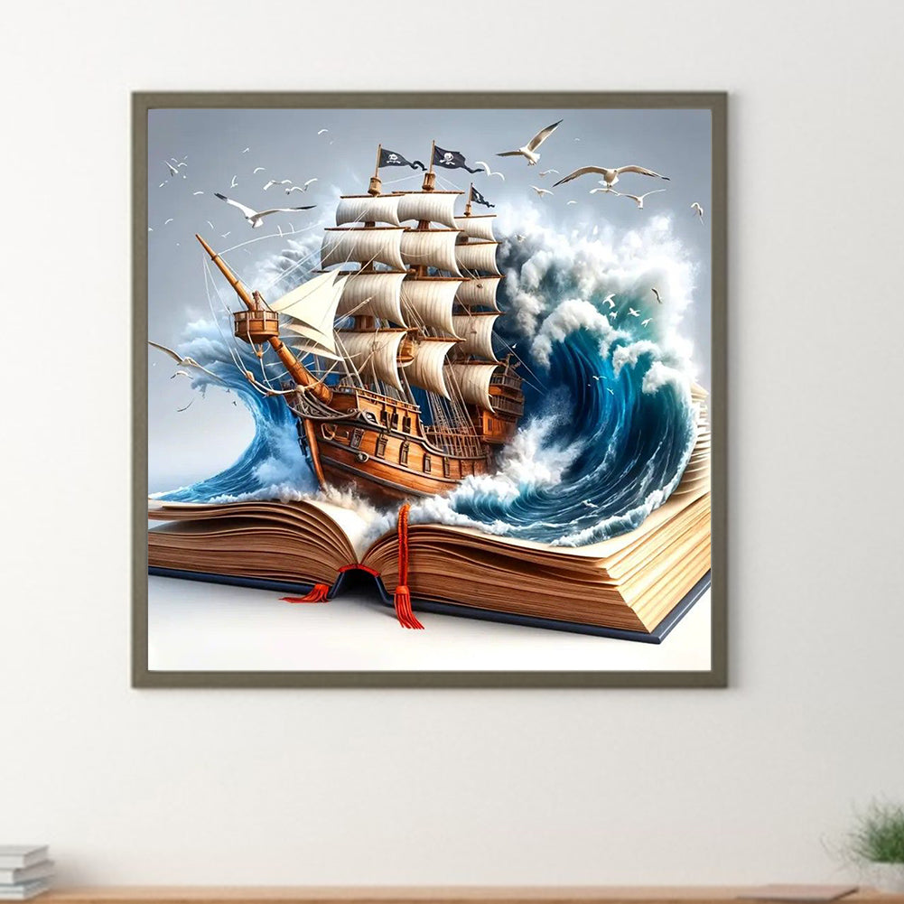 Sailboat In The Book - Full Round Drill Diamond Painting 40*40CM