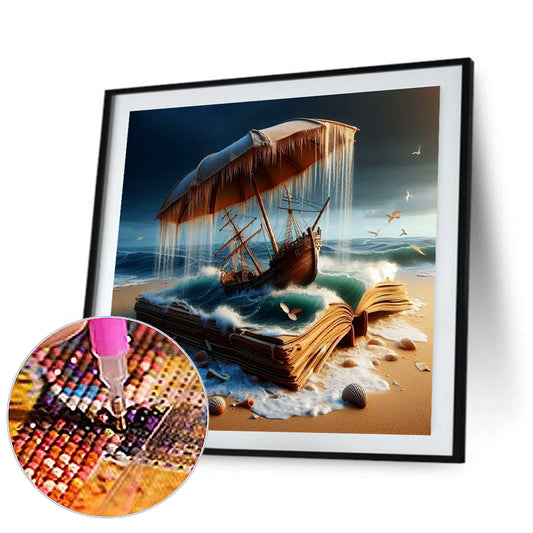 Sailboat On The Wave In The Book - Full Round Drill Diamond Painting 40*40CM