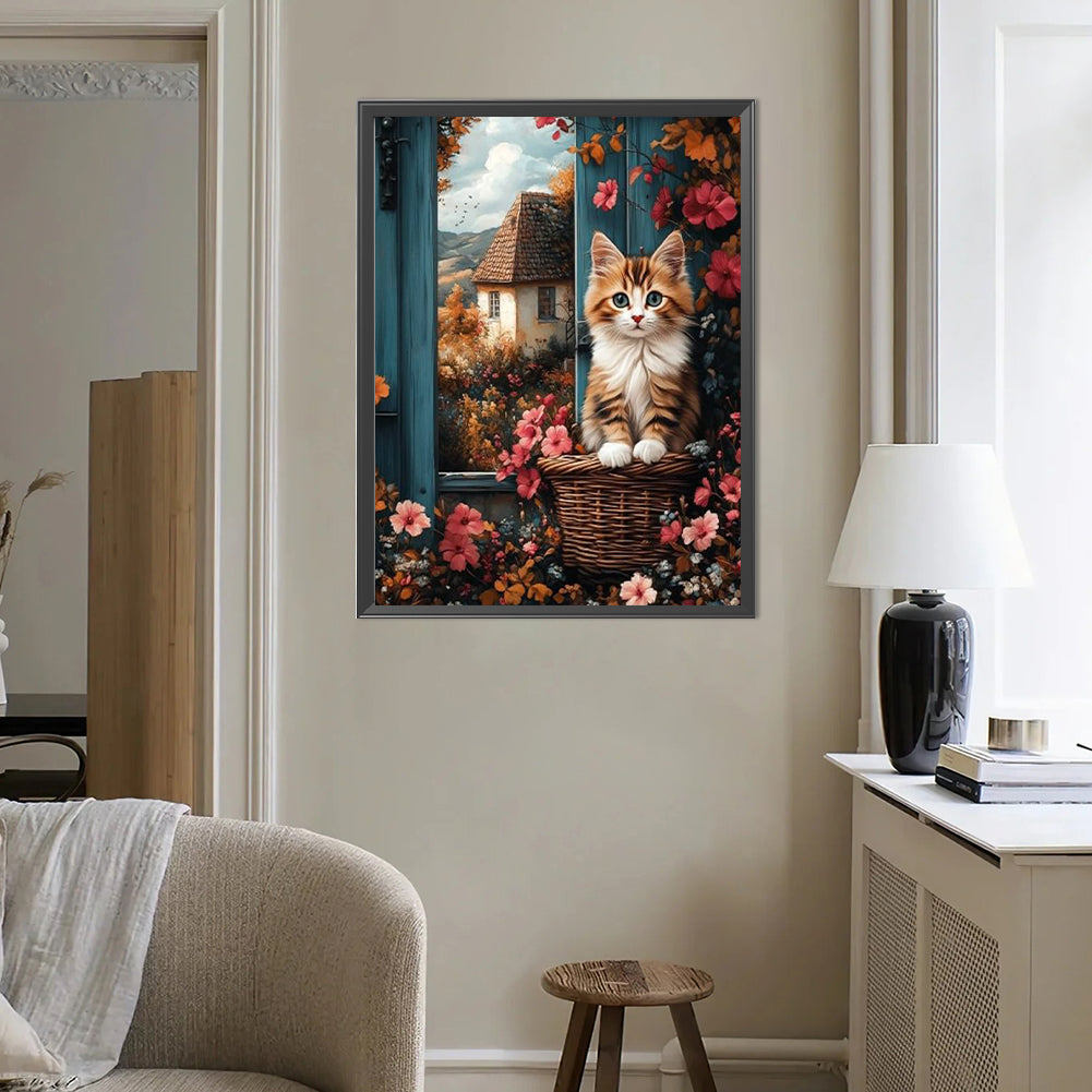 Cat On The Windowsill - Full Round Drill Diamond Painting 40*50CM