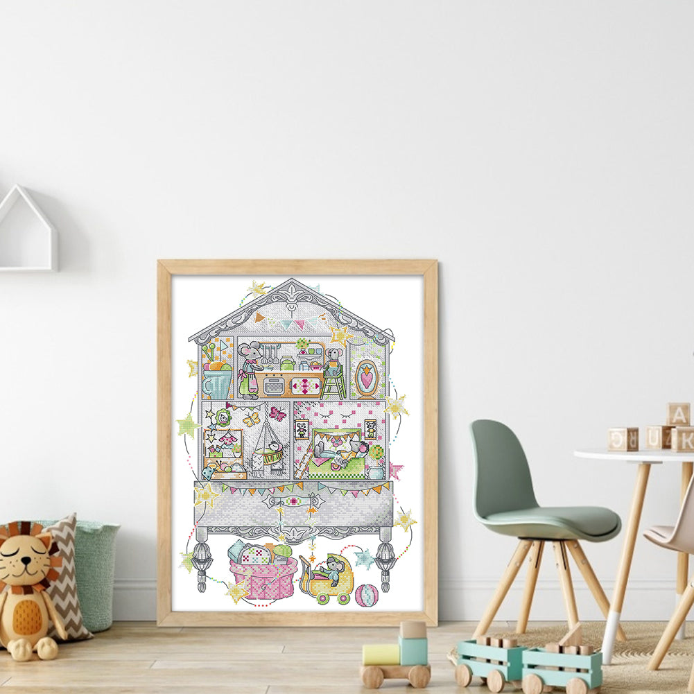 Little Mouse Family - 14CT Stamped Cross Stitch 32*42CM(Joy Sunday)