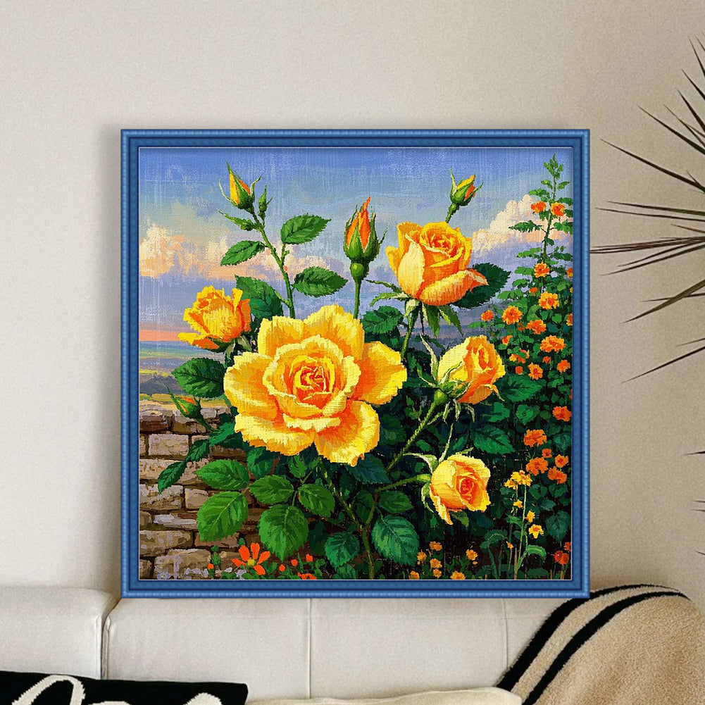 Yellow Rose - 11CT Stamped Cross Stitch 40*40CM