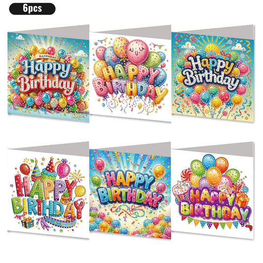 6PCS DIY Rhinestone Diamond Art Mosaic Postcards for Festivals and Celebrations