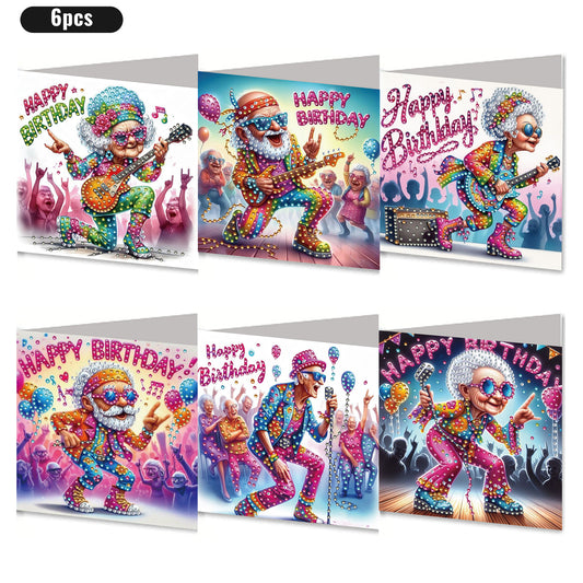 6PCS DIY Rhinestone Diamond Art Mosaic Postcards for Festivals and Celebrations