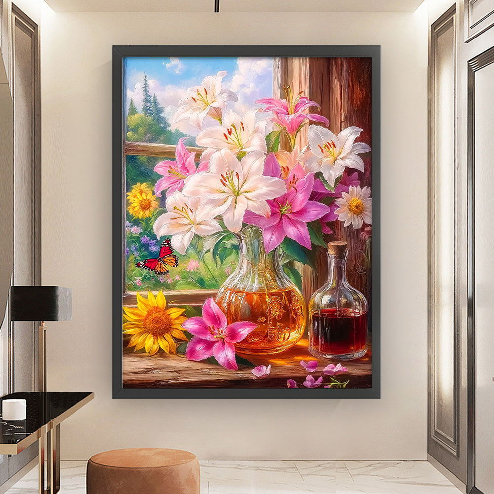 Window Sill Lily - 9CT Stamped Cross Stitch 60*80CM(Mona Lisa Brand)