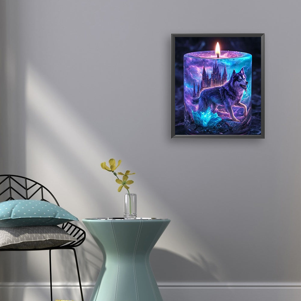 Purple Light Candle Wolf - Full Round Drill Diamond Painting 35*40CM