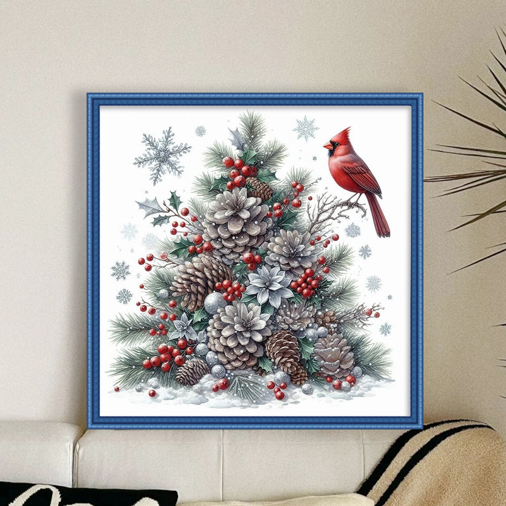 Christmas Tree Red Bird - 11CT Stamped Cross Stitch 40*40CM