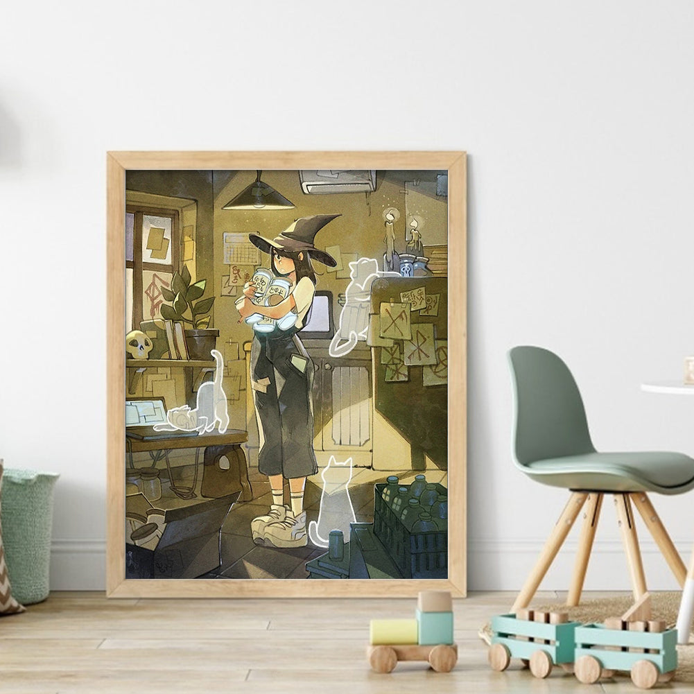 Witch And Cat - 11CT Stamped Cross Stitch 40*50CM