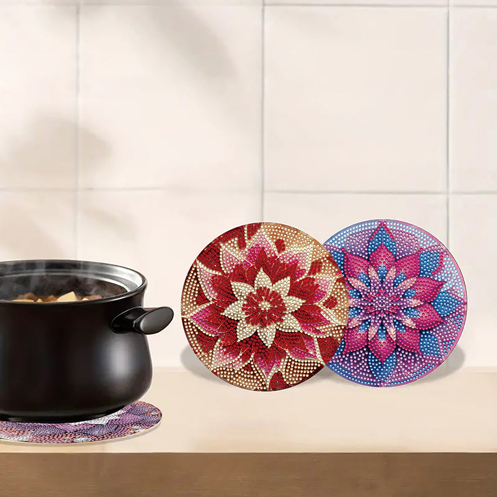 Diamond Crafts Projects Flowers Round Diamond Painting Table Mats for Home Decor