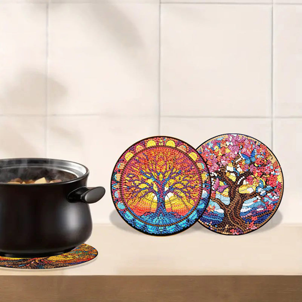 Diamond Crafts Projects Flowers Round Diamond Painting Table Mats for Home Decor
