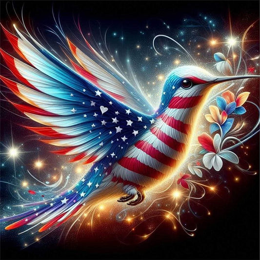 American Flag Hummingbird - 11CT Stamped Cross Stitch 40*40CM