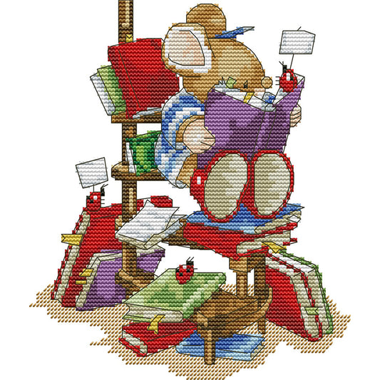 Little Mouse Who Loves Reading - 14CT Stamped Cross Stitch 21*23CM(Joy Sunday)
