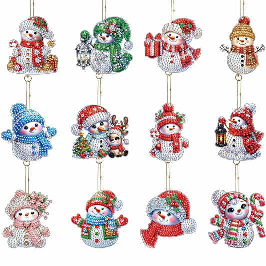 12Pcs Christmas Diamond Painting Keychain Rhinestone Painting Keychain Pendant