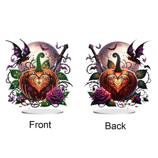 2D Flat Halloween Pumpkin Print Desktop Diamond Art Kits Double-sided Effect