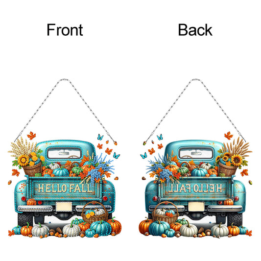 Fall Truck Theme 2D/Flat DIY Diamond Art Pendant Wall Decor for Home & Windows
