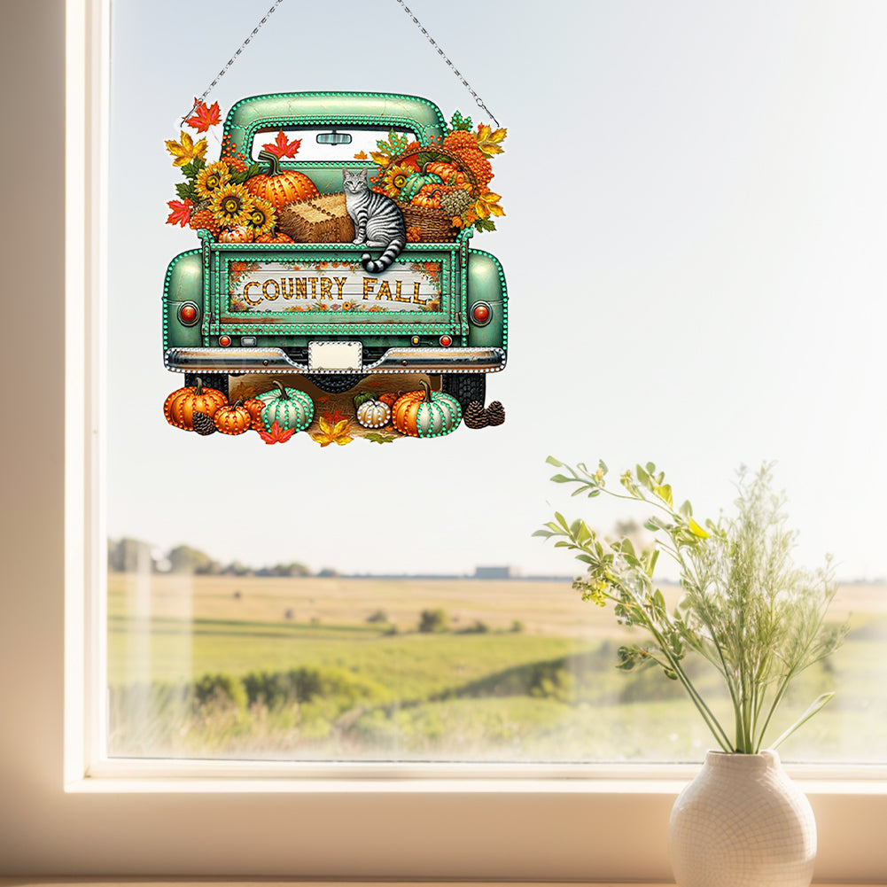 Fall Truck Theme 2D/Flat DIY Diamond Art Pendant Wall Decor for Home & Windows