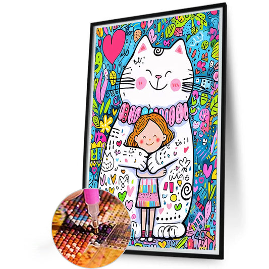 Cat And Girl - Full Round Drill Diamond Painting 40*60CM