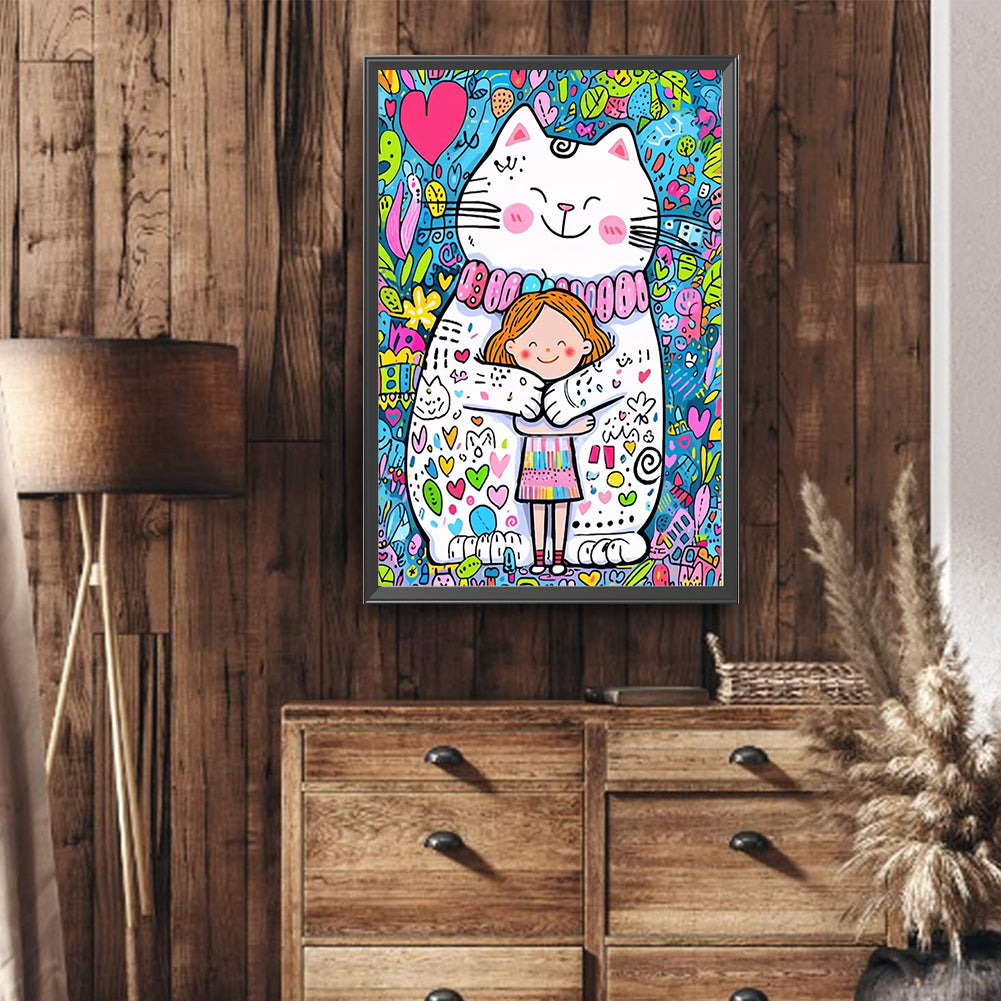 Cat And Girl - Full Round Drill Diamond Painting 40*60CM
