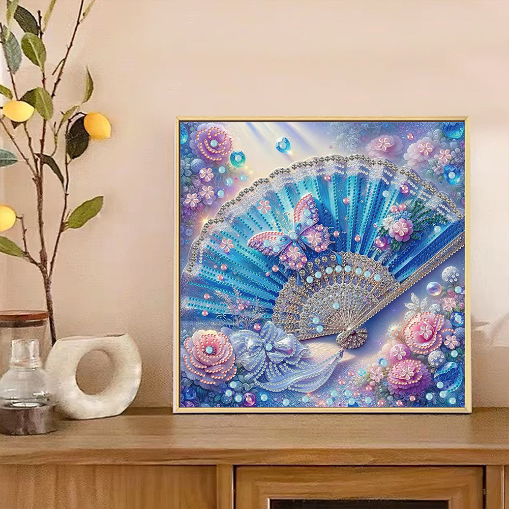 Fan And Flower - Special Shaped Drill Diamond Painting 30*30CM