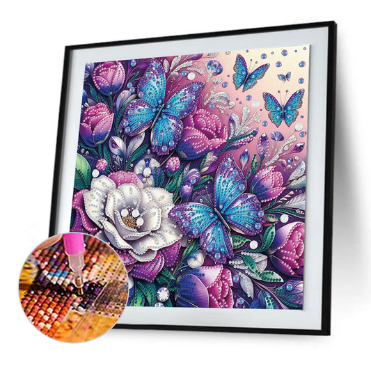 Butterfly And Flower - Special Shaped Drill Diamond Painting 30*30CM