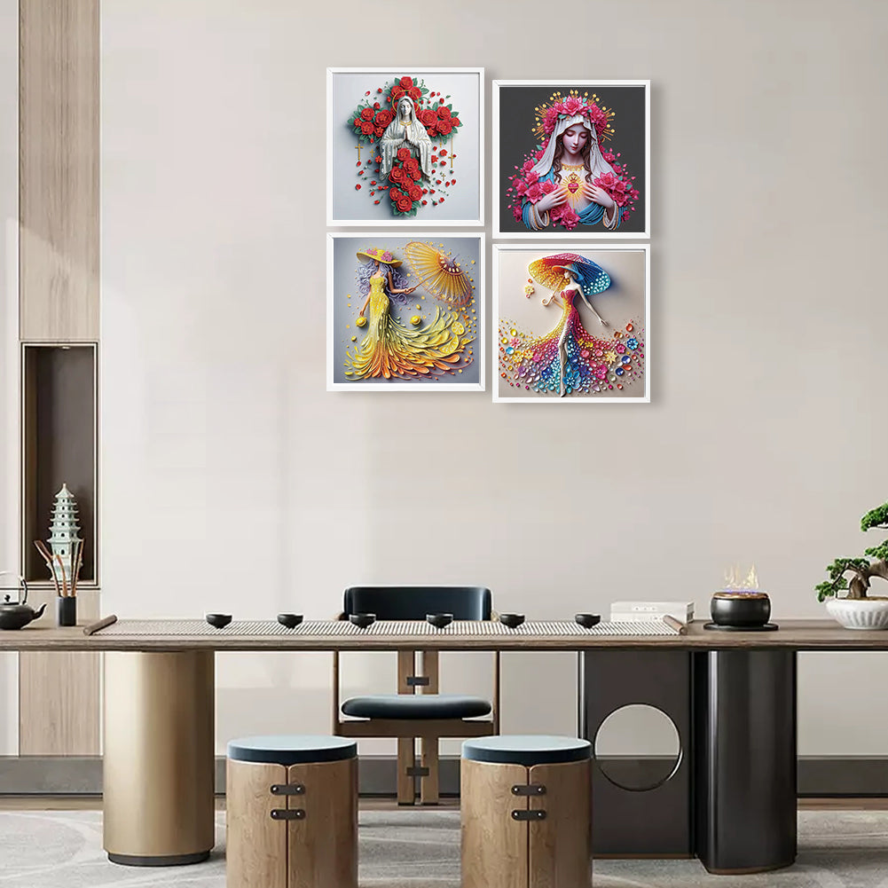 4 Pcs Girl - Special Shaped Drill Diamond Painting 40*40CM