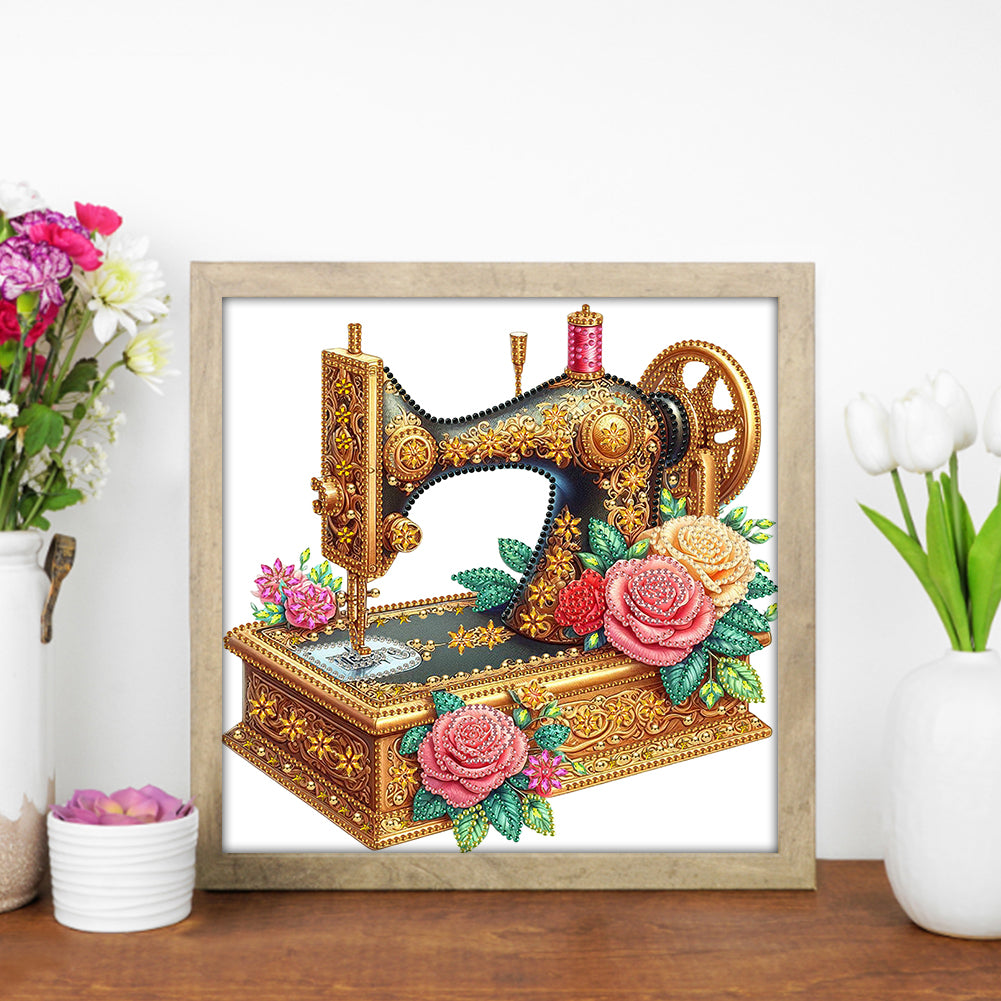 Sewing Machine And Rose - Special Shaped Drill Diamond Painting 30*30CM