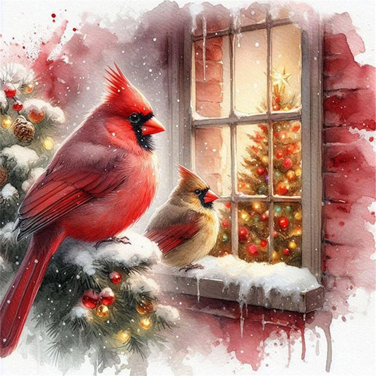 Christmas Cardinal Outside The Window - 11CT Stamped Cross Stitch 45*45CM