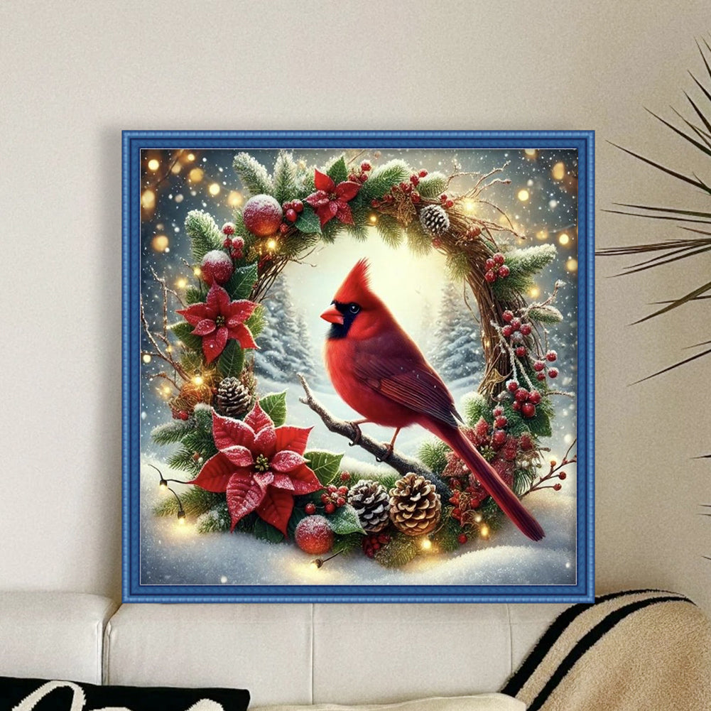 Christmas Wreath And Cardinal - 11CT Stamped Cross Stitch 45*45CM