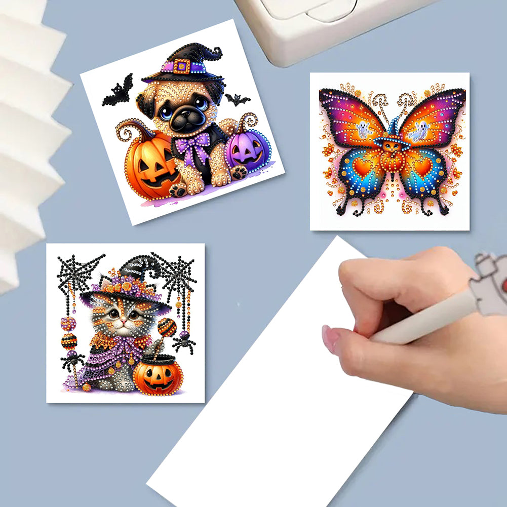 6PCS DIY Diamond Art Greeting Cards Halloween Designs for Halloween and Holidays