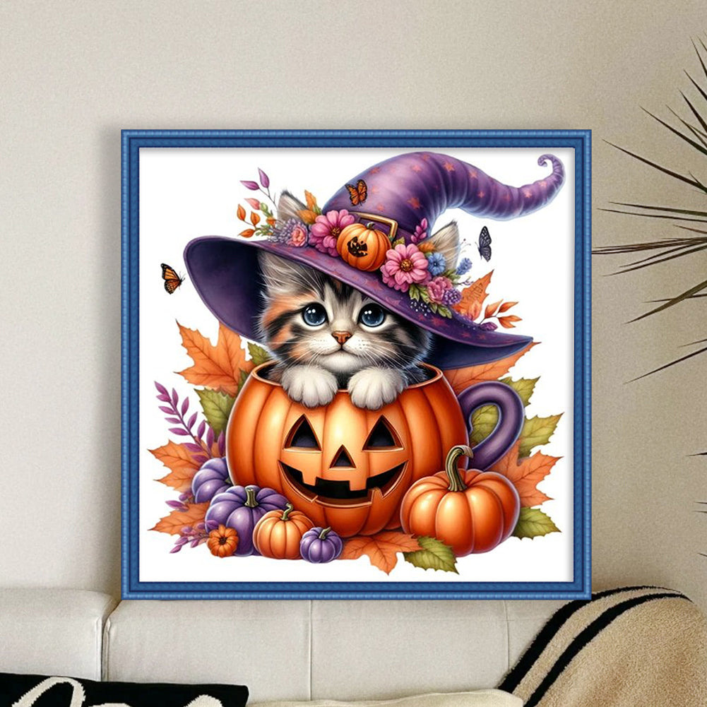 Pumpkin Kitten - 11CT Stamped Cross Stitch 40*40CM