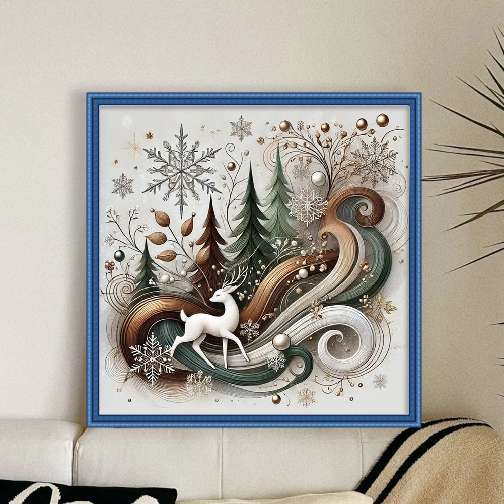 Christmas Tree And Deer - 11CT Stamped Cross Stitch 40*40CM