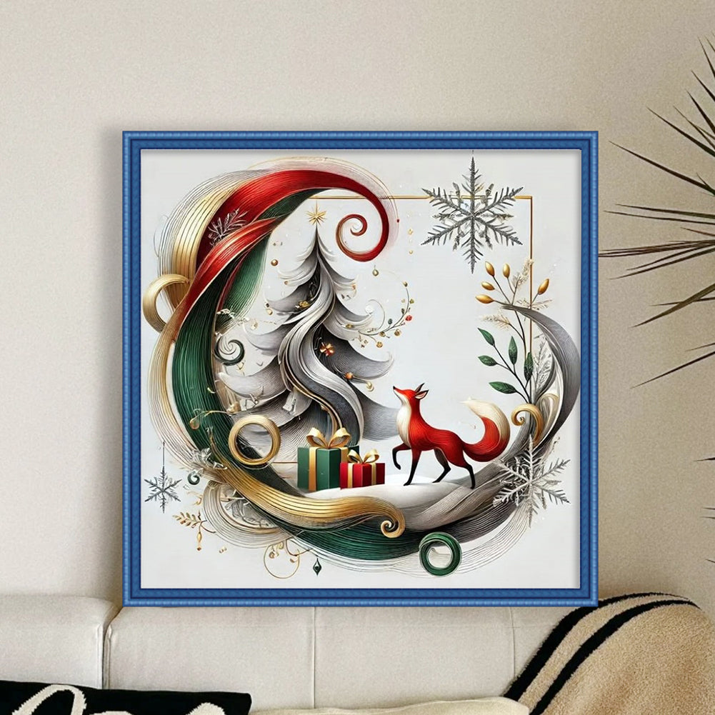 Christmas Tree And Fox - 11CT Stamped Cross Stitch 40*40CM