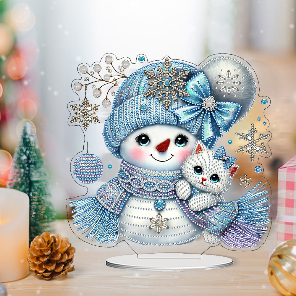 2D Flat Snowman Print DIY Desktop Diamond Art Kits for Home Office Desktop Decor