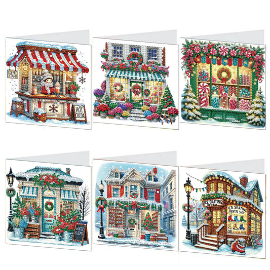 6PCS DIY Diamond Art Greeting Cards Xmas Designs for Festivals and Celebrations