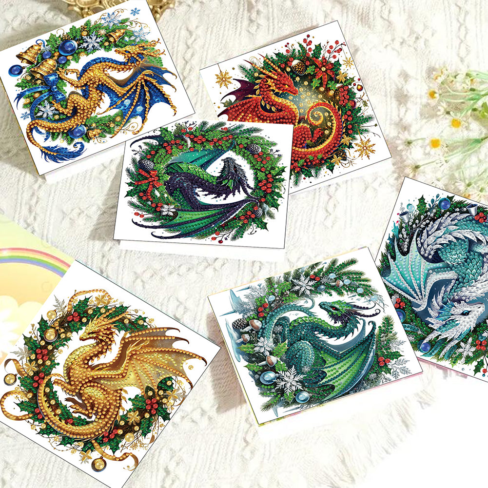 6PCS DIY Diamond Art Greeting Cards Xmas Designs for Festivals and Celebrations