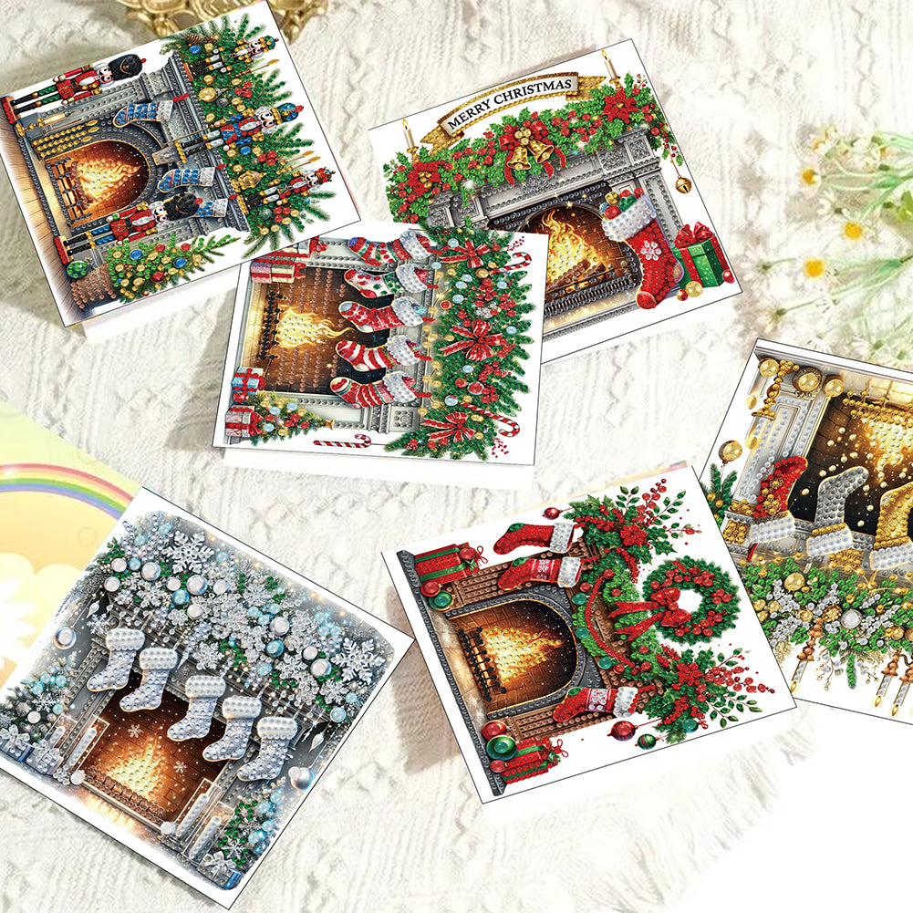 6PCS DIY Diamond Art Greeting Cards Xmas Designs for Festivals and Celebrations