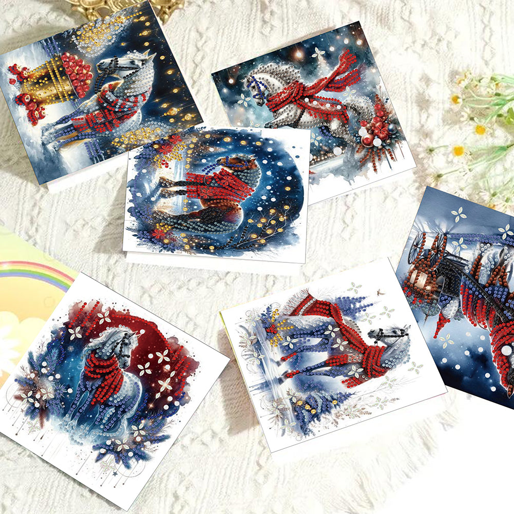 6PCS DIY Diamond Art Greeting Cards Xmas Designs for Festivals and Celebrations