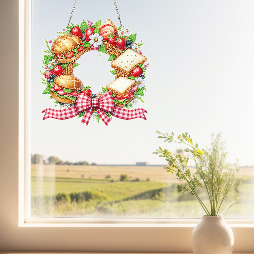 Wreath Acrylic 2D Flat DIY Diamond Art Pendant Window Hanging Art for Home Decor