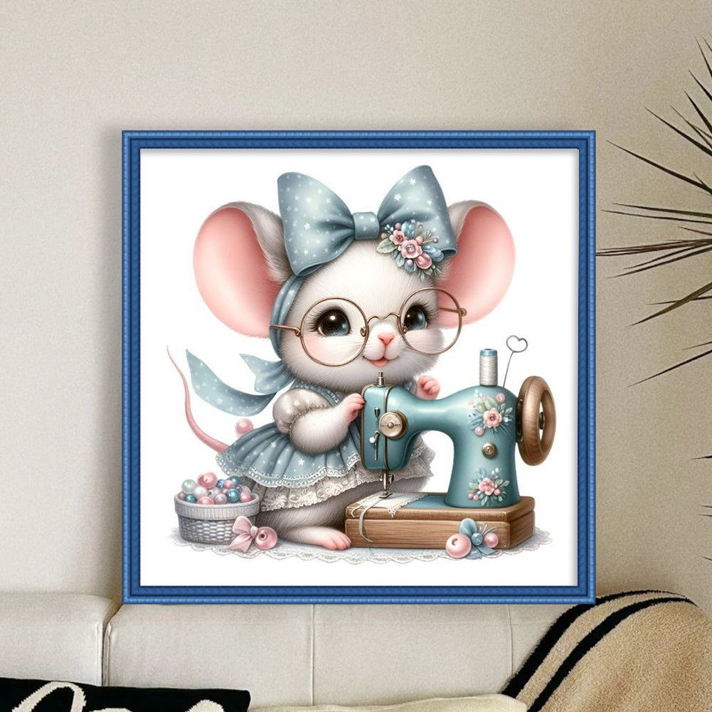 Sewing Mouse - 11CT Stamped Cross Stitch 40*40CM