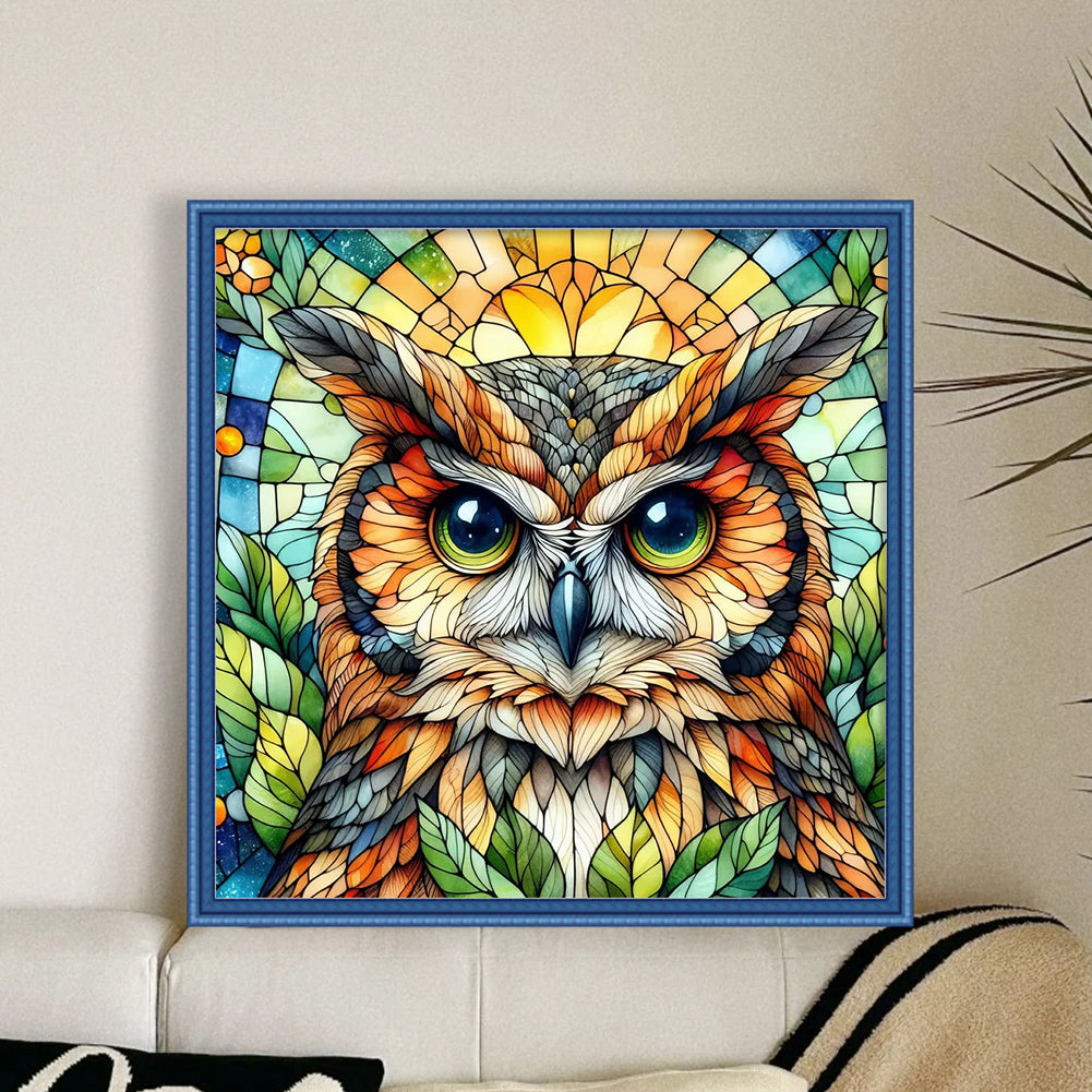 Glass Painting - Owl - 11CT Stamped Cross Stitch 40*40CM