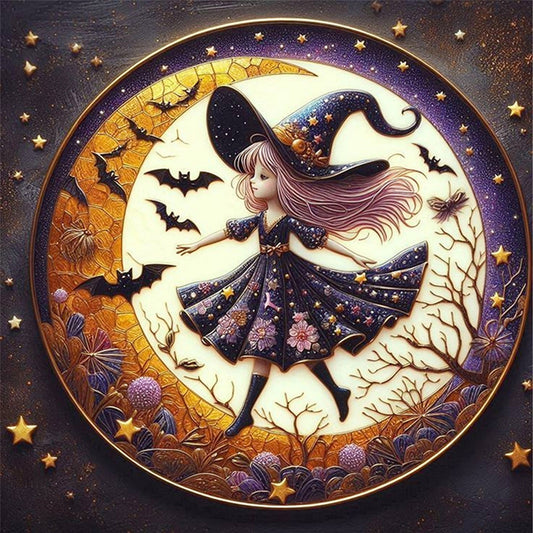 Cute Witch With The Moon - 11CT Stamped Cross Stitch 45*45CM