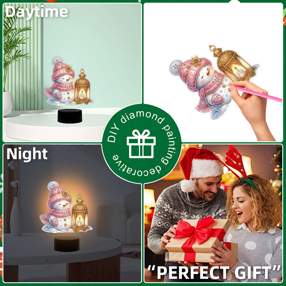 Acrylic Double Sided Xmas Snowman Decorative DIY 5D Diamond Lamp for Art Crafts