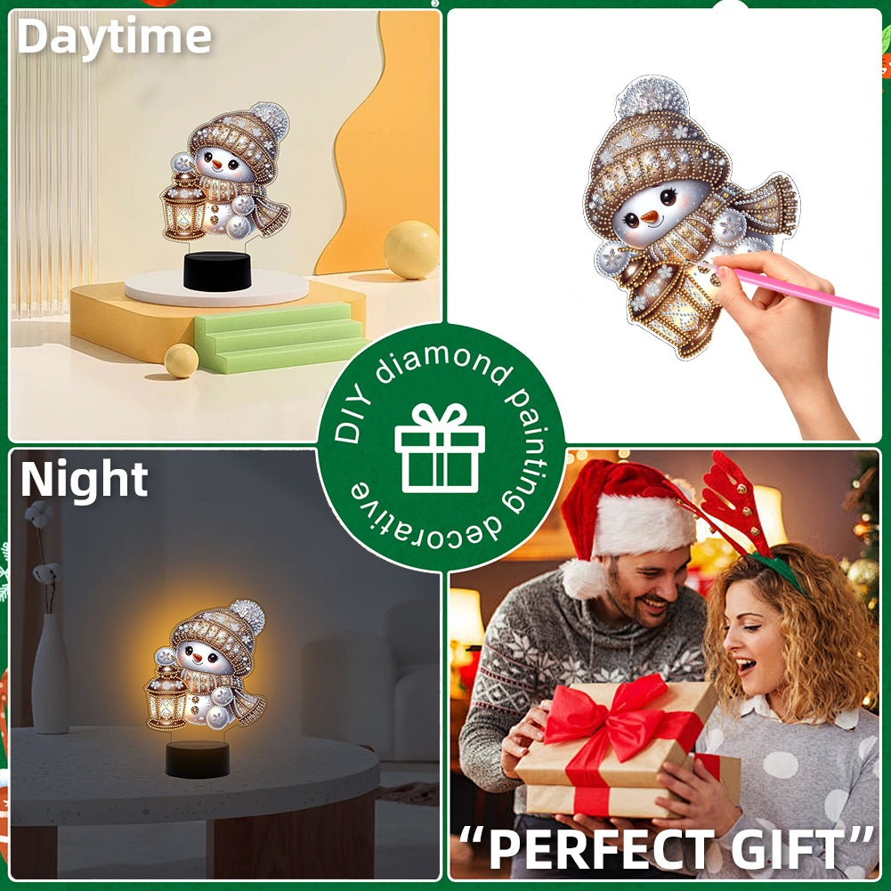 Acrylic Double Sided Xmas Snowman Decorative DIY 5D Diamond Lamp for Art Crafts