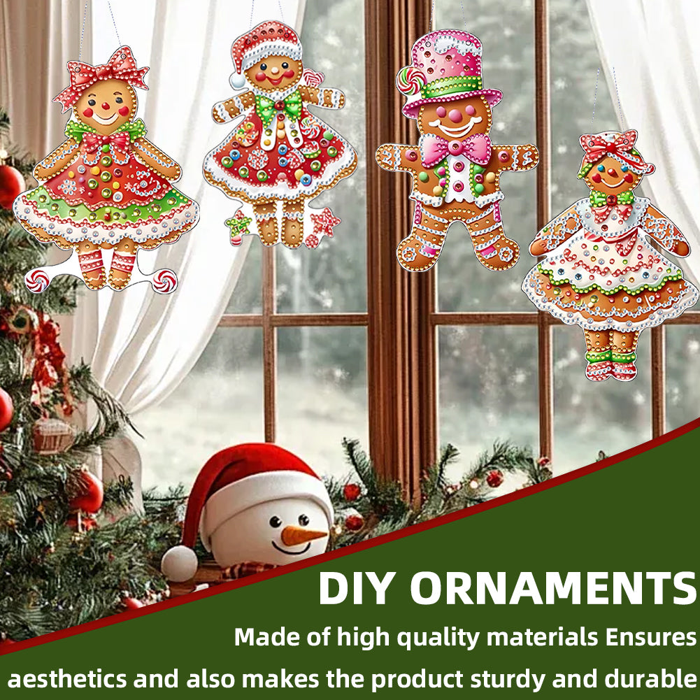 4pcs Christmas 2D Flat DIY Diamond Art Pendant Window Hanging Art for Home Decor