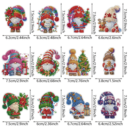12pcs Christmas Diamond Painting Keychains Kit DIY Diamond Art Charms for Adults