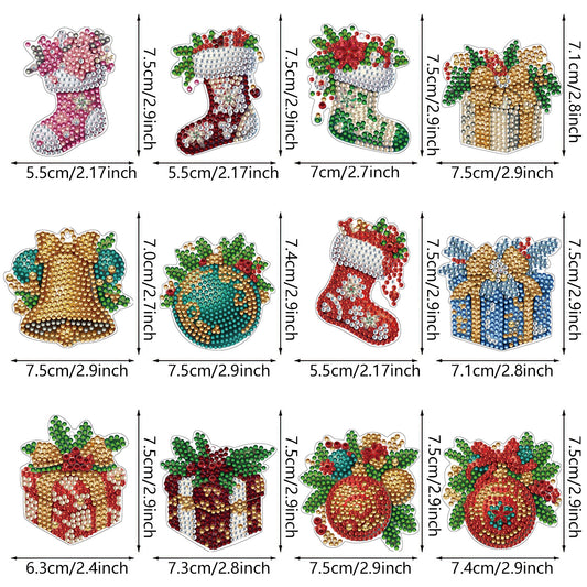 12pcs Christmas Diamond Painting Keychains Kit DIY Diamond Art Charms for Adults