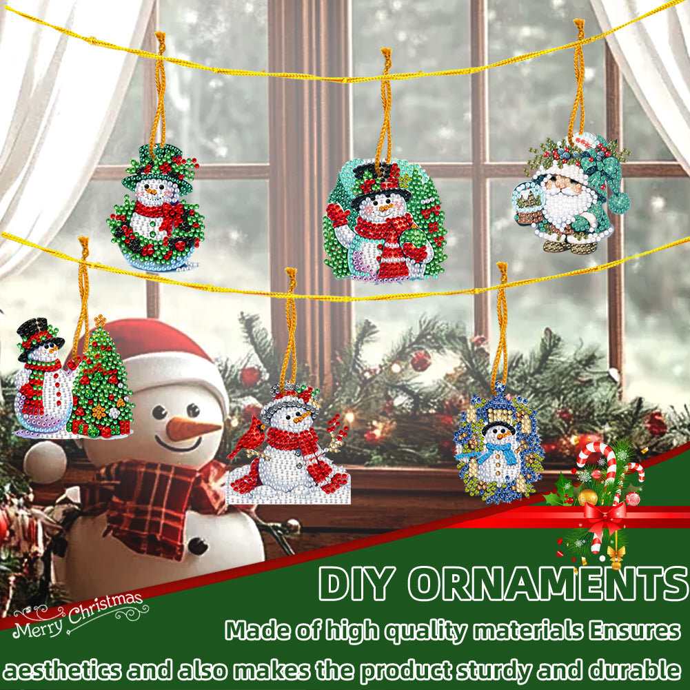 6pcs Xmas 2D Flat DIY Hanging Diamond Art Kits Window Hanging Art for Home Decor